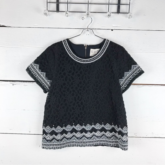 Sea New York embroidered top black and whites lace - Picture 2 of 9